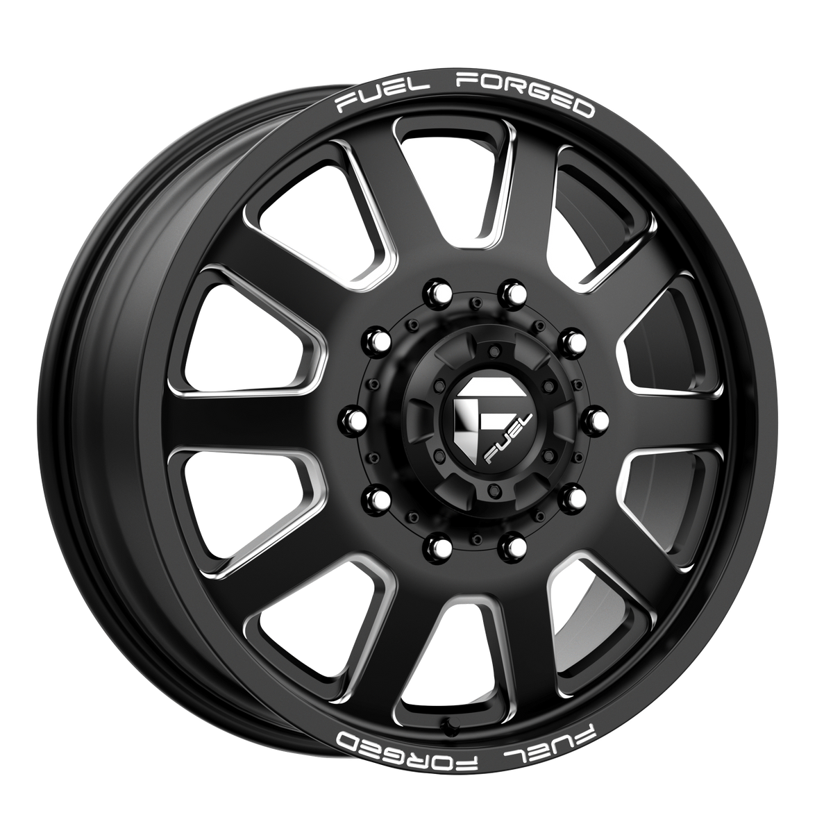 Fuel Mono DE09 FF09D Dually 24x8.25 10x225 +105mm Offset Matte Black Milled Wheel - Front